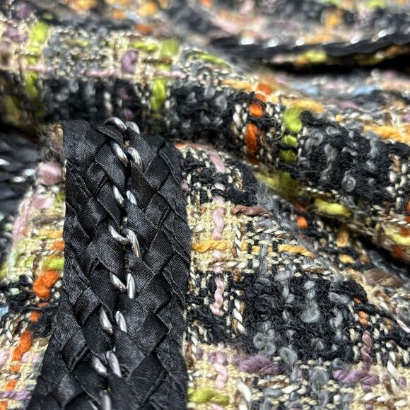 Soft Surroundings Tweed Jacket Open Blazer Large Multicolor Braided Chain Black - Picture 11 of 12